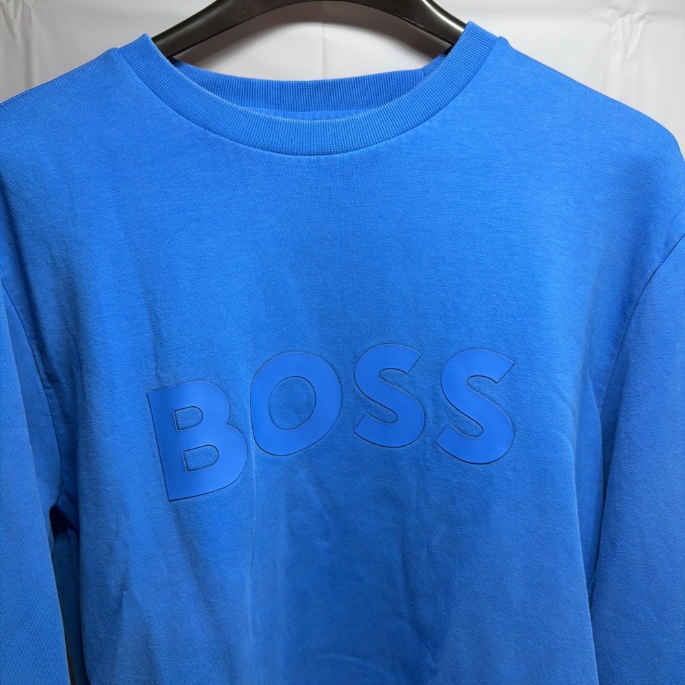 BOSS Hugo Boss Salbo Men's Large Blue Crewneck Sweatshirt Embossed Logo 50506119